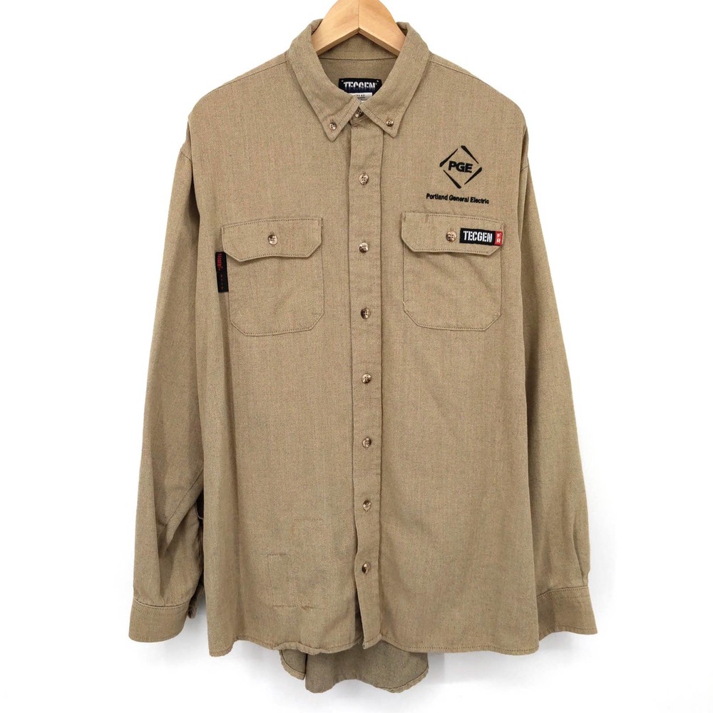 PGE Flame Resistant Work Uniform Shirt Collared Long Sleeve FRMC Khaki Men's XL
